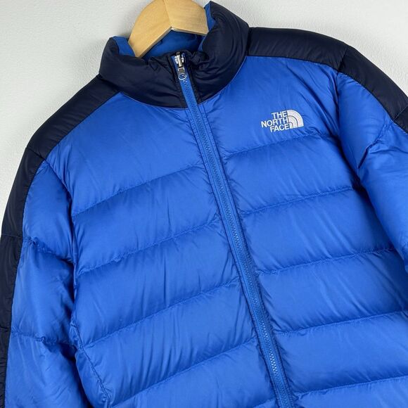 The North Face 550 Puffer Jacket Boys XL 18/20 Goose Down Full Zip Coat Blue - Picture 1 of 11